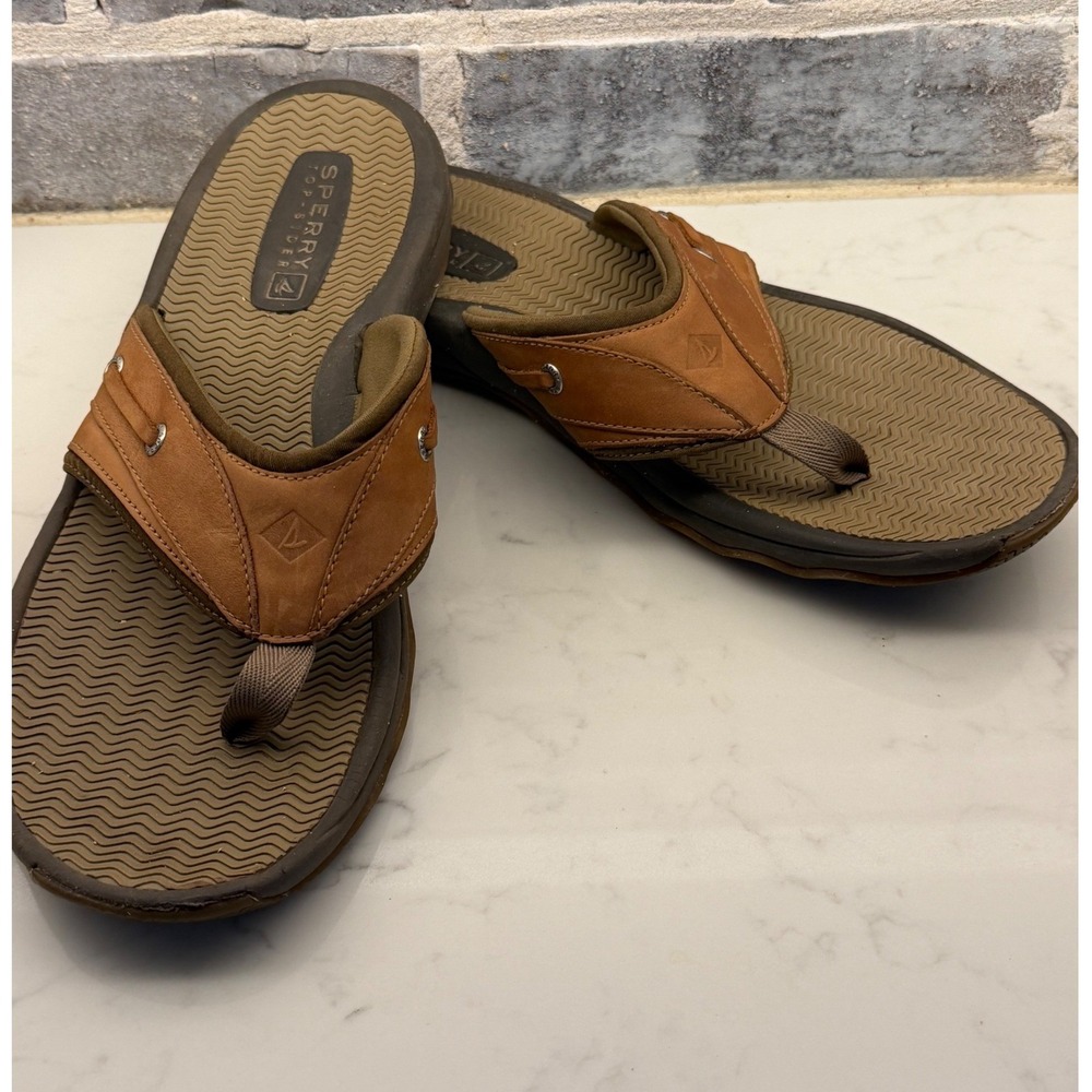 Sperry Top-Sider Baitfish Mens Brown Leather Thong Sandals Flip Flops 13M